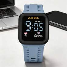ZOEA Men's LED Touchscreen Watch, Waterproof Silicone Strap, Sporty And Casual Design - 天藍帶黑殼 - 查看 1