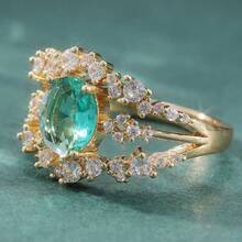 Ensemble de bagues vintage exquis pour femmes, incrusté de zirconium cubique. Bague élégante verte, convient pour le port lors des jours fériés, mariages et vacances. Cadeau parfait pour la Saint-Valentin/Noël - Doré - Voir 7