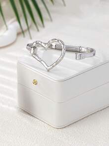 1pc Heart Geometric Open Bangle Bracelet For Women - Silver - View 6