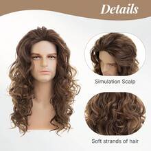 Long Brown Curly Wave Wig For Men Daily Use - Multicolor - View 5