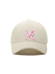 1 pieza Gorra de béisbol ajustable con flor y letra para niñas de 3-16 años, sombrero de sol con visera ajustable para deportes al aire libre, uso casual diario - Beis - Ver 10