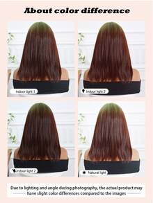 14 Inch Gradient Green To Reddish Brown Straight Synthetic Wig With Bangs, Heat Resistant, Easy To Wear And Maintain, Perfect For Daily Wear, Y2K Style, Party, Cosplay, Music Festival, Halloween, Ideal Holiday Gift For Girls - Brown Ombre - View 9