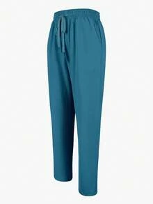 Jisfaneya Women's Solid Color Drawstring Casual Straight Leg Pants With Pockets - Lake Blue - View 6