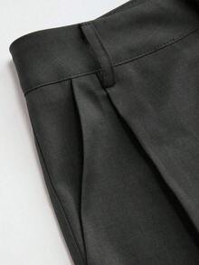 Mono de diseño minimalista Vela Rue con cierre de gancho y cremallera, pantalones anchos de color azul marino sólido semitransparente y ligeros, pantalones anchos de moda para todas las estaciones - Negro - Ver 5