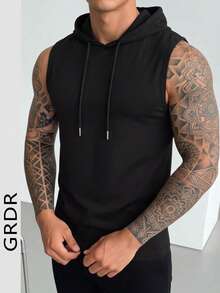 GRDR Men's Casual Solid Color Hooded Vest, Suitable For Outdoor Fitness & Running, Summer - Black - View 3