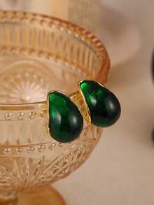 1Pair New Arrival Retro Simple Elegant Green Resin Stud Earrings For Women Fashion Cute Geometry Jewelry Accessories Gifts - Multicolor - View 3