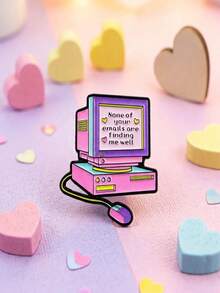 Retro Y2K Millennium Style Vintage Computer Shaped Brooch, Macaron Contrast Color Cartoon Computer Badge, Funny English Slogan Niche Fashion Accessory - Multicolor - View 2