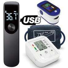 Monitor de presión arterial BP de brazo Digital médico, tensómetro, tonómetro, esfigmomanómetro automático, medidor de pulso y frecuencia cardíaca, oxímetro - Termómetro 1 - Ver 1