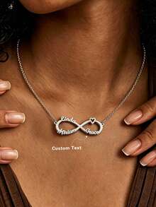 Fashionable Versatile Personalized Infinity Symbol Name Letter Customized Necklace, Custom Jewelry, Birthday Gift, Anniversary Gift, Holiday Gift, Personalized Gift, Gift For Family, Friends, Lover, Suitable For Parties And Outings - Double Matte Silver - View 3