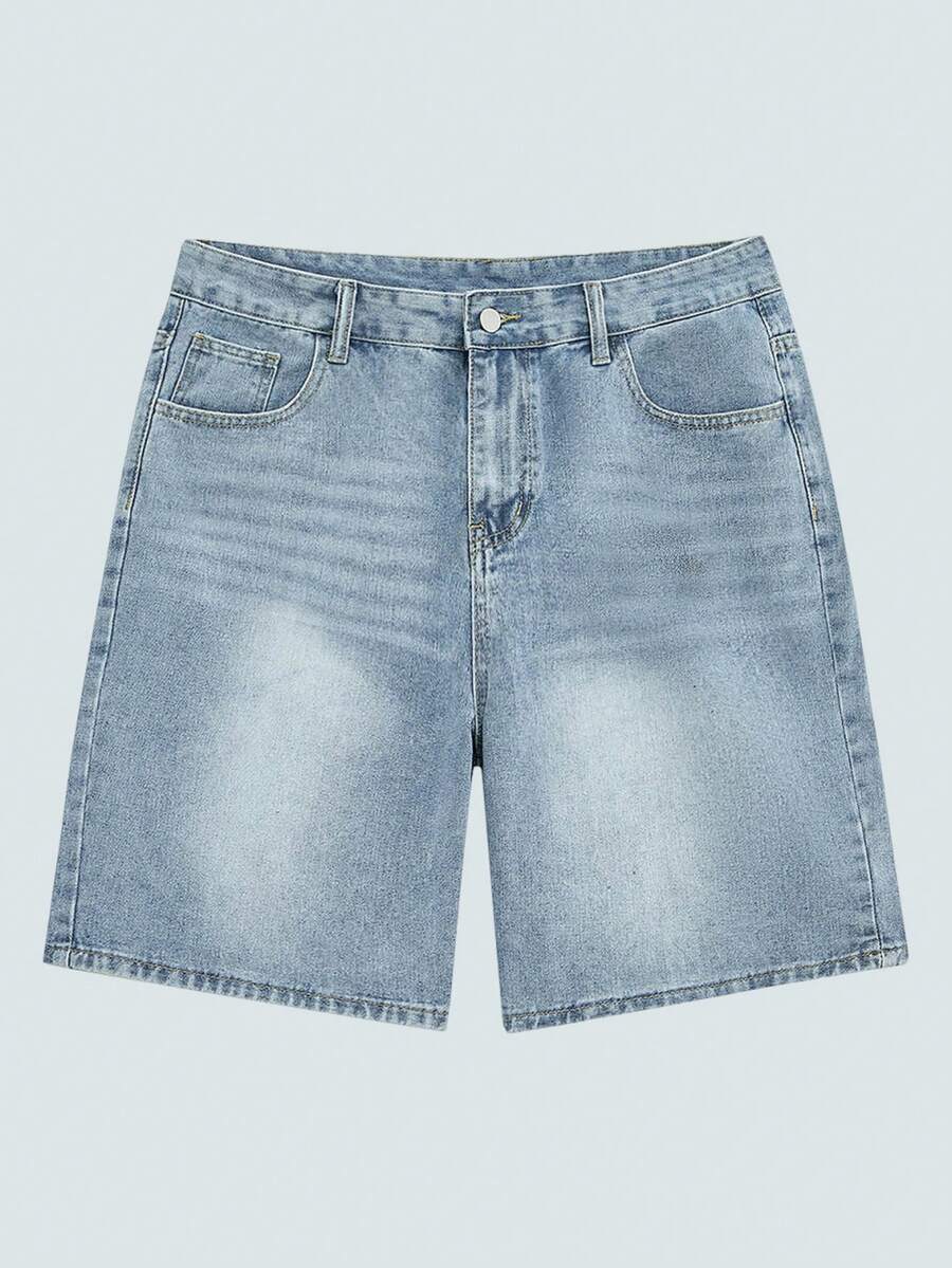 Modcrash 男士宽松休闲百慕大牛仔短裤，带口袋，百搭夏季牛仔短裤，复古美式，男女皆宜，宽松版型夏季服装——适合日常穿着和夏季度假穿着。 - 藍色 - 查看 1