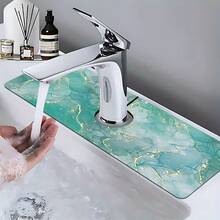 1 pieza Alfombrilla de grifo con estampado de mármol, de poliéster duradero, de secado rápido, fácil de limpiar, adecuada para cocina y baño, fácil instalación, decoración diaria, regalo, alfombrilla de baño, alfombrilla de grifo duradera, accesorio de grifo - Multicolor - Ver 3