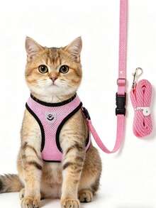 Cat Harness And Leash For Walking, Soft Adjustable Cat Vest Harness, Easy Control Breathable Reflective Stripe Jacket, Black - Pink - View 4