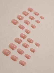 24pcs Short Square Elegant Minimalist Jelly Pink Nail Art Set, Suitable For Women And Girls Nails - Dusty Pink - View 3