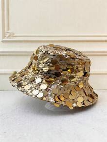 女士简约休闲优雅时尚亮片圆点透气遮阳帽，适合外出、派对、日常佩戴，法式英伦风格 - 亮片 - 查看 9