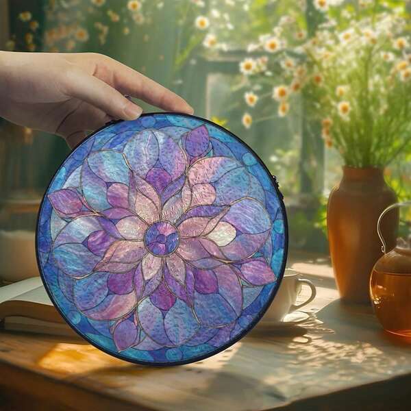 Stained Glass Window Hanging Lavender Mandala Stained Glass Style Window Hanging Made With Real Glass Sun Catcher Home Decor For Doors Window Garden For Women Men Mom