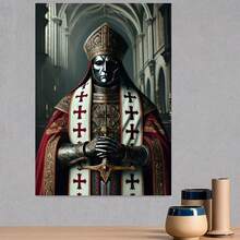 1 póster de lienzo del  Templario Medieval - Iglesia Catódica Gótico con Capa Blanca y Roja Ornamentada, Cruz sin Marco para Hogar Oficina Cafetería Aula Decoración Histórlica Temática Guerreros Eslavos Regalo Ideal Fans Fantasías Épicasa Arte Religioso Pared Cadena Metálico Detalle Artísticos Estéticas Gotismo Sala Dormitorio Comedora - Enmarcado - Ver 3