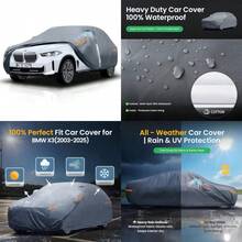 Waterproof BMW X3 2003-2025 Car Cover with Breathable Vents [2025 Upgrade] Premium Covers with Cotton Liner and Zipper Door Sun Rain Snow Dust UV Protection.(Gift with Towel) - gris - Ver 1