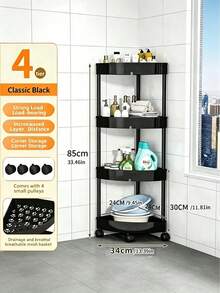 1pc 3-Tier/4-Tier/5-Tier Bathroom Storage Rack With Wheels, Compact Corner Organizer Shelf, Sturdy Plastic Material, Suitable For Kitchen, Living Room, Bedroom, Office, Commercial Restroom And Bathroom, Multi-Function Storage Basket - Multicolor - View 13