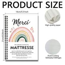 1pc "Merci" Themed Spiral Notebook With Romantic French Style, Cover Decorated With Vibrant Rainbow And Delicate Fruit Patterns, Conveying Warmth. 100 High-Quality Inner Pages, 50 Thick Paper Sheets. Suitable For Work Records, Study Notes, Daily Planning, Also An Thoughtful Gift For Graduation, Birthday. - V - View 6
