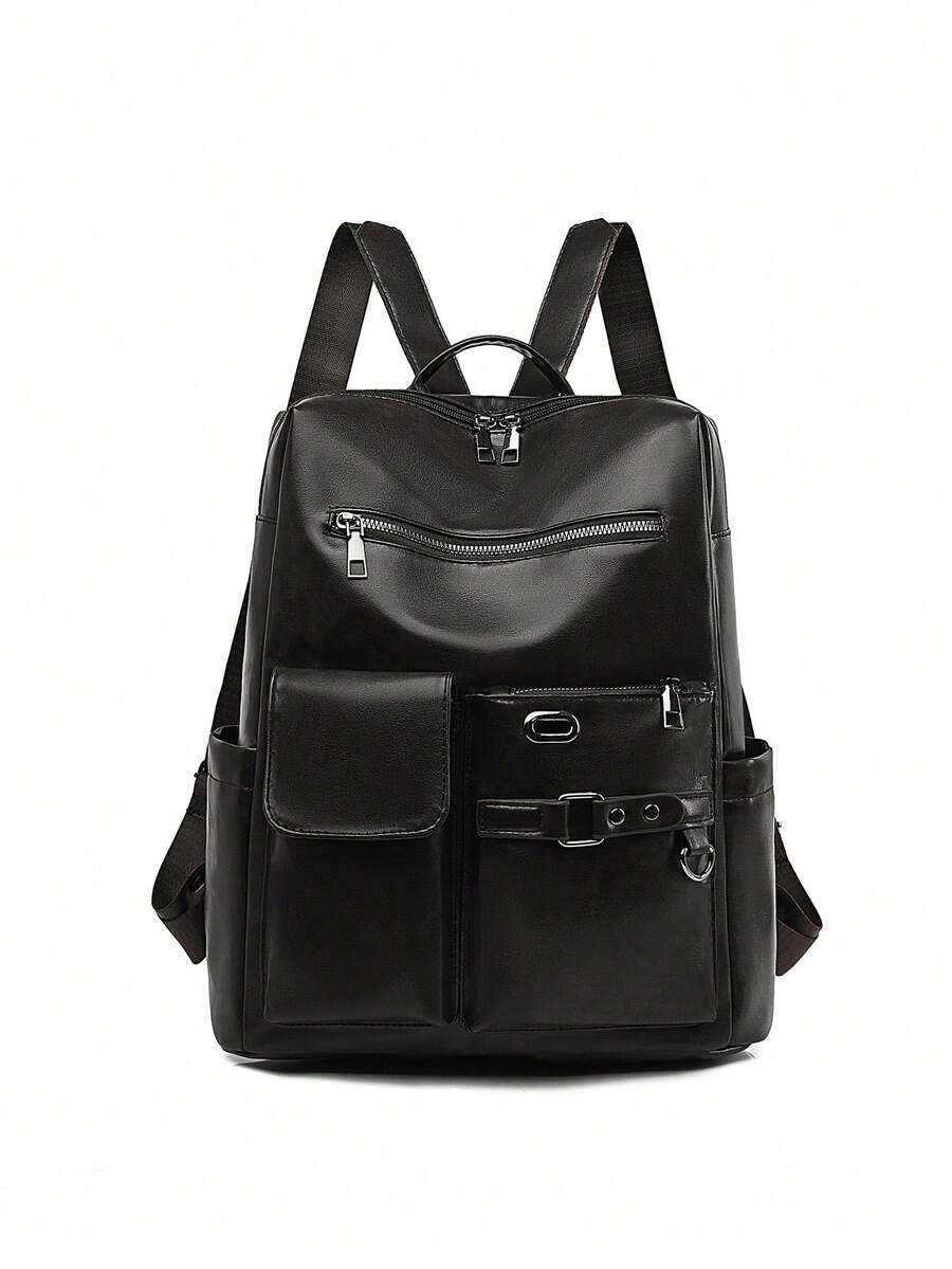 1pc Fashionable Minimalist Patchwork Design Large Capacity Women's Backpack, Suitable For Outings, Travel, And Daily Use - Black - View 1