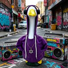 Porch Goose Outfit Cool Hip Hop Hoodie With Headphone And Necklace Garden Decoration - B - View 3