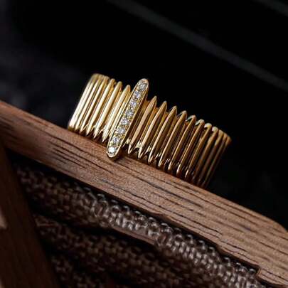 Veelzijdige accordeonring in hiphopstijl met 18 karaats vergulde kubieke zirkonia voor dames