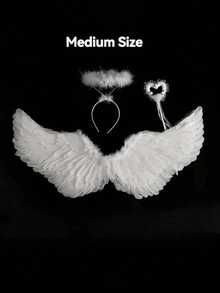 3 Peças Conjunto de Asas de Anjo Brancas para Adultos, Inclui Tiara de Penas e Varinha, Design Elástico, Adequado para Halloween, Natal, Aniversário, Casamento, Apresentação no Palco, Cosplay, Acessórios Fotográficos e Decoração de Feriados, Ótimo Presente para Família e Amigos - A - Visão 15