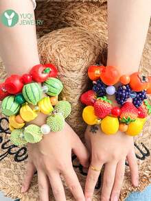 1 chiếc vòng tay hạt cườm hình trái cây 3D mới, trang sức hình trái cây phong cách Y2K mùa xuân, phụ kiện tối giản ngọt ngào phù hợp cho phụ nữ trong kỳ nghỉ hè. - Nhiều màu A - Xem 1