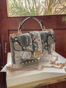Fashion Graffiti Rivet Decor Handbag - Grey - View 5