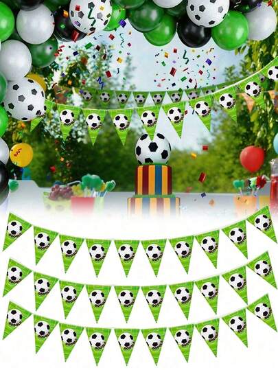 Bộ 3 cờ hiệu bóng đá màu xanh lá cây có móc, cờ hiệu giấy trang trí tiệc bóng đá, cờ hiệu trang trí tiệc bóng đá, thích hợp cho trang trí sinh nhật và giải đấu, cờ hiệu vòng hoa dành cho người hâm mộ bóng đá, phụ kiện vòng hoa giấy cho tiệc sinh nhật, mùa tựu trường, đồ trang trí quà tặng, trang trí phông nền trong nhà và ngoài trời.