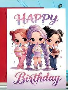 1 chiếc thiệp "Chúc mừng sinh nhật" hình Chibi Friends uống trà sữa trân châu. Bao gồm phong bì, giấy mờ cao cấp. Thiết kế hình ảnh các cô gái anime dễ thương và chữ lấp lánh. Hoàn hảo cho bạn thân - Thiệp sinh nhật Kawaii lý tưởng (12cm/4.7in X 17cm/6.7in) - Phong bì đỏ - Xem 6