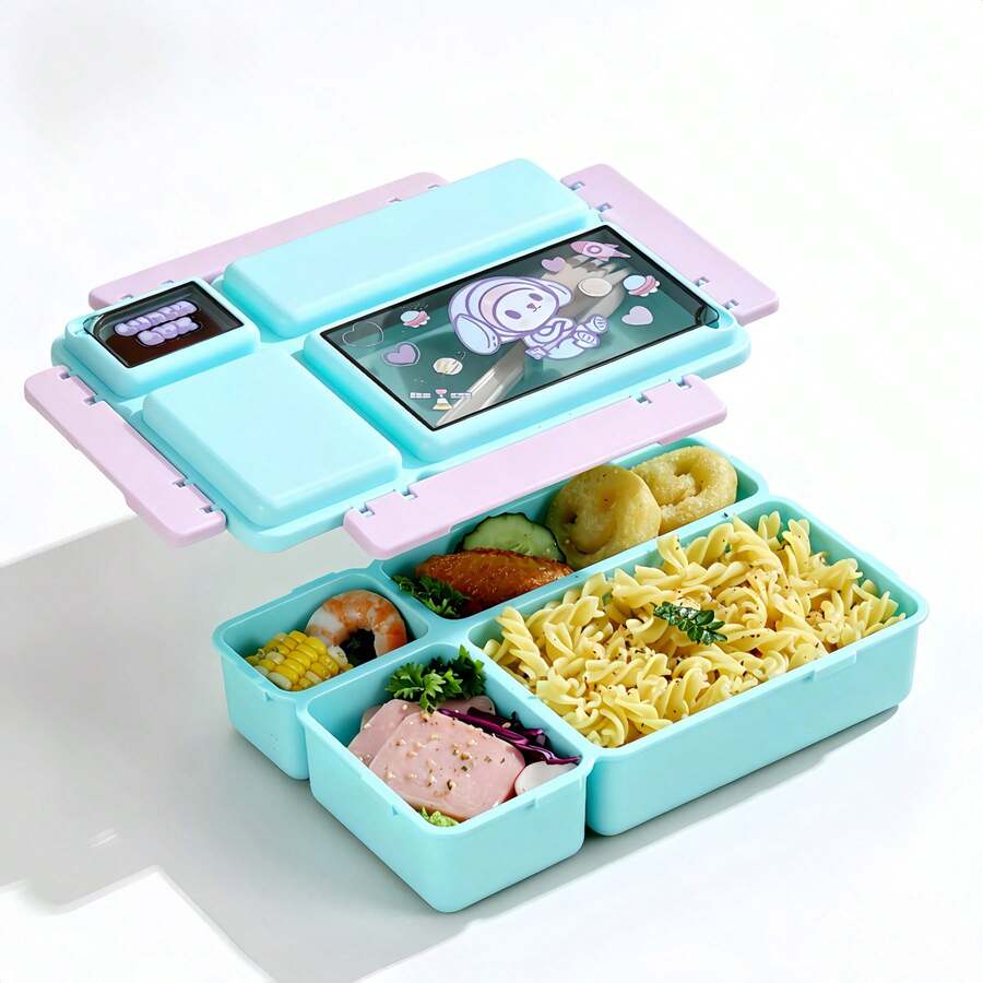 1pc Cartoon Bento Box, Microwave- Lunch Box With Utensils, Adult Lunch Box, Insulated Lunch Bag, Large Capacity Divided Food Storage Container - Multicolor - View 1