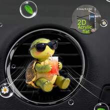 2D Flat Version, Cute Turtle-Shaped Fragrance Diffuser Sheet - Suitable For Fragrance Diffusing System, Can Be Combined With DIY Essential Oil, Car Air Freshener, Turtle-Shaped Car Accessories, Can Be Inserted Into The Car Air Outlet, Car Accessories - A - View 2