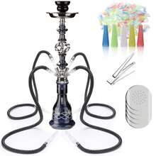 1 套 GRENAOH 22 英寸高级水烟套装，包括 4 根烟管、玻璃水瓶、陶瓷水烟碗和炭夹烟灰缸（4 件套） - 中型水煙壺四管 - 查看 12