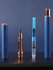 1 penna + 50 st. refillpatroner, matt metallreservoarpenna, mjuk skrift, lämplig för skolan, kontoret, present, kompatibel med 3,4 mm bläckpatroner - 51-delat set - Visa 5