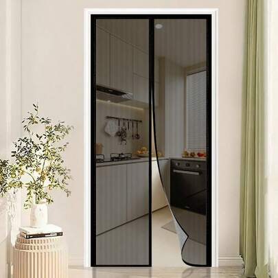 1pc Summer Magnetic Mesh Screen Door, Fiberglass Mosquito Net, Black Color, Breathable, Fits Various Scenes, Magnetic Mesh Curtain Door, Divider Curtain, Mosquito Net Door Curtain
