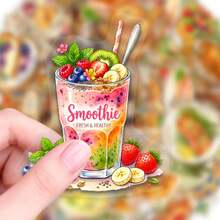 50pcs/Pack New PET Material European & American Style French Cuisine Stickers, Cartoon Design, Transparent Material, Waterproof, Suitable For Fridge Stickers, Customizable Pattern - 50 PET Stickers Featuring European and French Cuisine - View 5