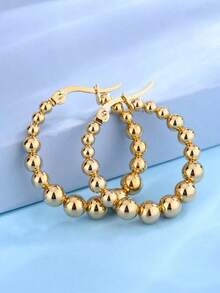 1pair 18k Stainless Steel Ball Bead Hoop Earrings - 多色 - 查看 2