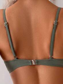 Traje de baño bikini para mujer conjunto dos piezas para playa piscina vacaciones semana santa brunch y salidas a la playa top de tirantes finos con diseño cruzado y parte inferior de talle alto color verde oliva sólido tela elástica de secado rápido que resalta la silueta apto para verano y temporadas cálidas - Multicolor 6 - Ver 11