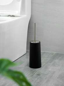 马桶刷套装，包含硅胶马桶刷头和304不锈钢长柄（带塑料底座），符合人体工程学设计，经久耐用（黑/白） - 彩色 - 查看 5