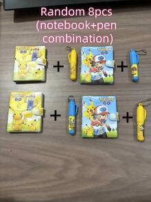 pokemon 2/4/8pcs Notebook With Pen, Spiral Bound Memo Pad, Student Gift, Suitable For Holiday Party Small Gift (Pen And Notebook Randomly Combined) - Multicolor - View 8