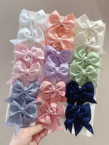 8pcs Random Solid Color Vintage Rhinestone Fabric Bow Barrettes, Lined Swallow Tail Clips, Cute Girl's School Style Hair Accessories, Suitable For Daily Wear And Party - Multicolor - View 2