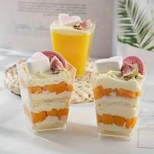 1/10/25/50pcs Square Mousse Cups, Dessert Cups, Party Dessert Cups, Suitable For Desserts, Puddings, Cheesecakes, Mousses, Cakes Decoration, Reusable, Suitable For Parties, Birthdays, Weddings, Halloween, New Year, Christmas - Clear - View 11
