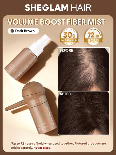 SHEGLAM HAIR Bộ sản phẩm làm dày tóc Volume Boost Hair Fiber Kit - Màu nâu đậm, Bộ 3 trong 1 gồm sợi làm dày tóc tự nhiên, vòi xịt định hình và keo xịt giữ nếp, che phủ tức thì vùng hói và tóc mỏng, tạo độ dày tự nhiên cho tóc nam và nữ, hiệu quả lâu dài và vẻ ngoài đầy đặn hơn.