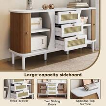 Dining Room Cabinet, Rattan Drawer Cabinet, Drawer Cabinet With Sliding Door, Adjustable Laminate, Curved Countertop - Khaki - View 5