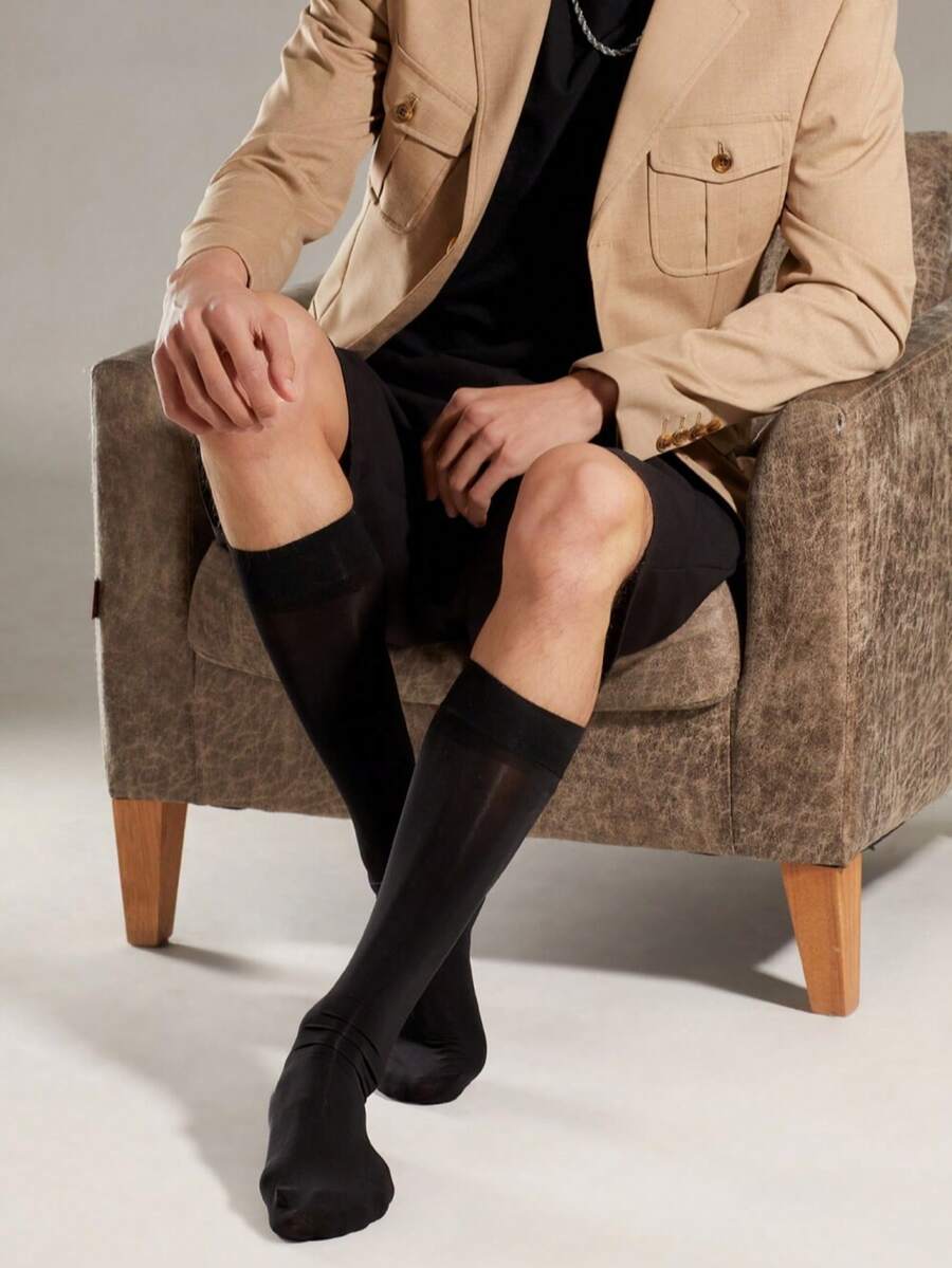 1 par de calcetines premium de media caña para caballero, diseño inspirador - "Elegancia" Calcetines de vestir de seda suave para hombres - Multicolor - Ver 1