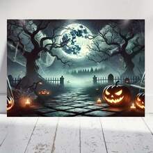 Decoración mural para el hogar con marco de madera plano 2D, 1 pieza, estilo retro gótico oscuro de academia, cementerio de terror, decoración de Halloween, se puede colgar directamente en la pared, decoración de pared para el hogar, sala de estar, dormitorio, decoración de comedor - Enmarcado - Ver 1