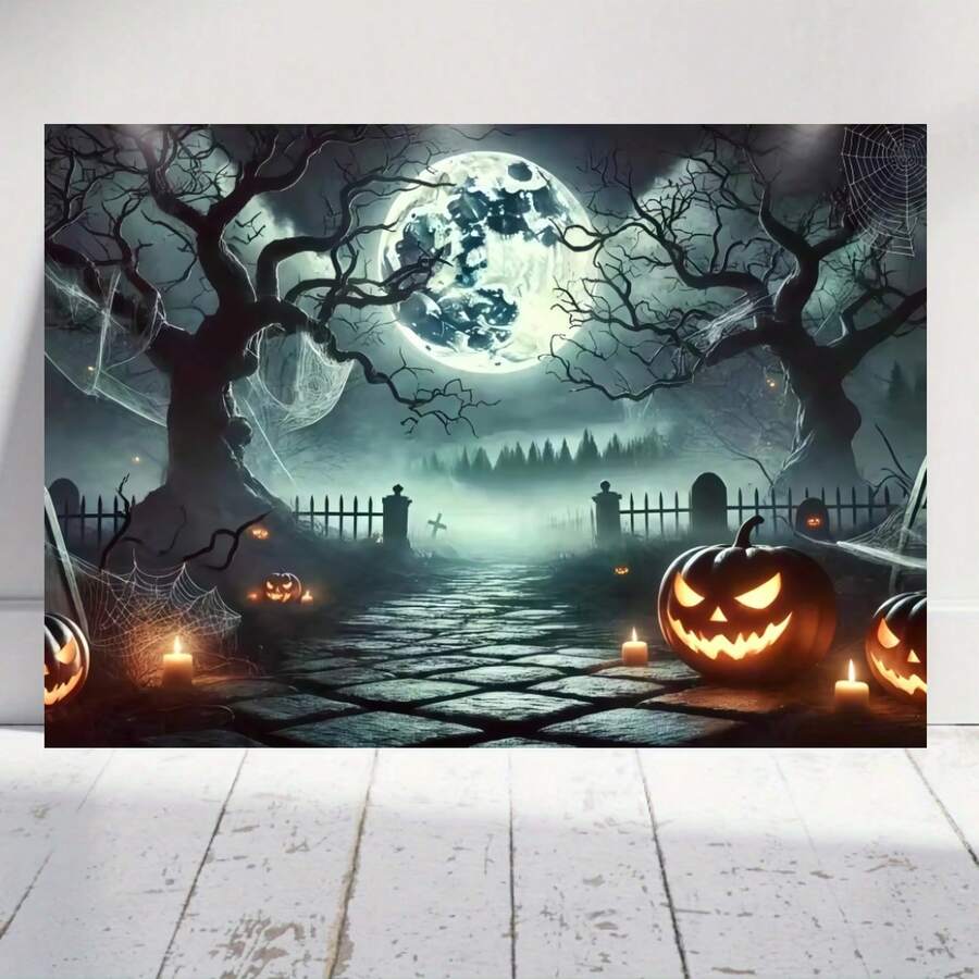 Decoración mural para el hogar con marco de madera plano 2D, 1 pieza, estilo retro gótico oscuro de academia, cementerio de terror, decoración de Halloween, se puede colgar directamente en la pared, decoración de pared para el hogar, sala de estar, dormitorio, decoración de comedor - Enmarcado - Ver 1