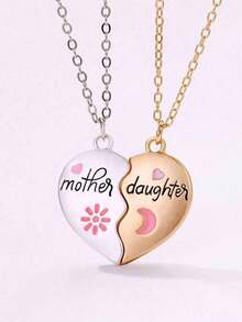 Mom Daughter Pendant Necklace Girl's Stainless Steel Choker Necklace Stylish Family Jewelry Mother's Day Gift For Mom - 淺褐色的 - 查看 2