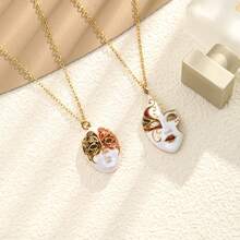 Máscara de mascarada con colgante floral retro de acero inoxidable, collar personalizado enchapado en oro con esmalte - Dorado - Ver 6